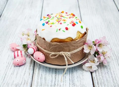 Easter bread and eggs Stock Photos