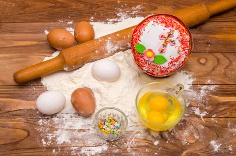 Easter bread and ingredient Stock Photos
