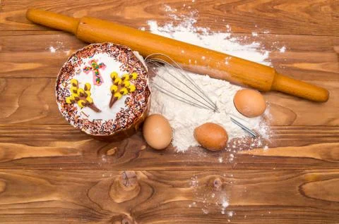 Easter bread and ingredient Stock Photos