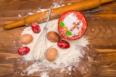 Easter bread and ingredient Stock Photos