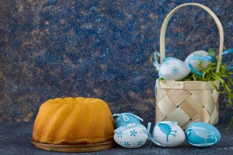 Easter bread and painted Easter eggs Stock Photos