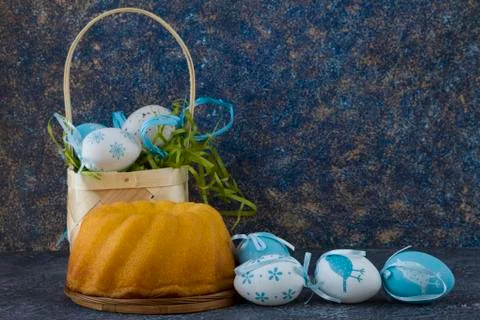 Easter bread and painted Easter eggs 写真素材