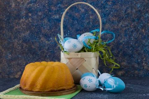 Easter bread and painted Easter eggs 写真素材