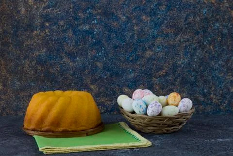 Easter bread and painted Easter eggs Stock Photos