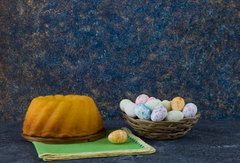 Easter bread and painted Easter eggs 写真素材