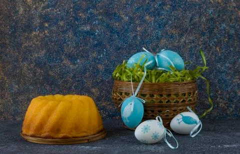 Easter bread and painted Easter eggs 写真素材