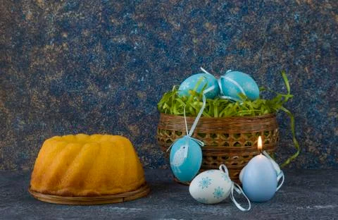 Easter bread and painted Easter eggs 写真素材