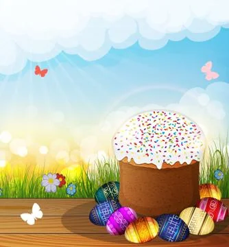 Easter bread and painted eggs 스톡 일러스트