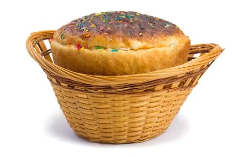 Easter bread in a basket on a white background Stock Photos
