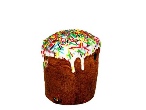 Easter bread with colored glaze on a white background. Stock Photos