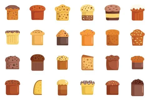 Easter bread icons set showing different types of kulich Stock Illustration