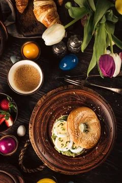 Easter breakfast flat lay Stock-Fotos