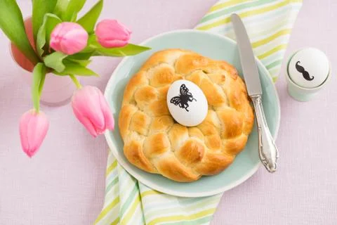 Easter breakfast table Stock Photos