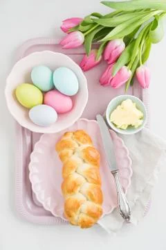 Easter breakfast table Stock Photos