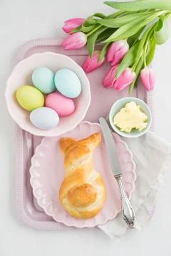 Easter breakfast table Stock Photos