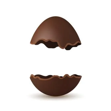 Easter broken egg 3d. Chocolate brown open egg, isolated white background. Tr Stock Illustration