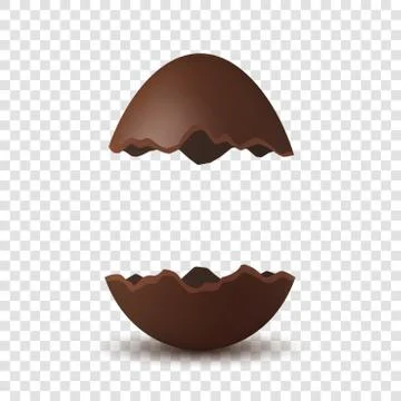 Easter broken egg 3d. Chocolate brown open egg, isolated white transparent ba Stock Illustration