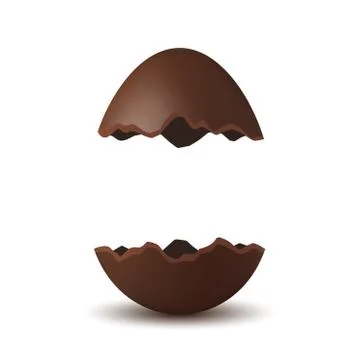 Easter broken egg 3d. Chocolate brown open egg, isolated white background. Tr Stock Illustration