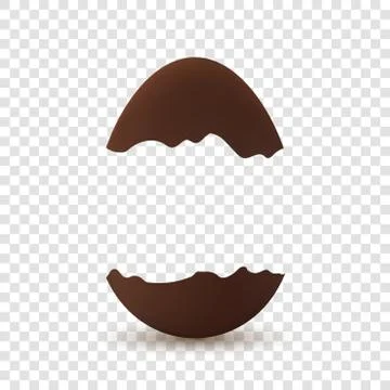 Easter broken egg. Chocolate brown open egg, isolated white transparent backg Stock Illustration