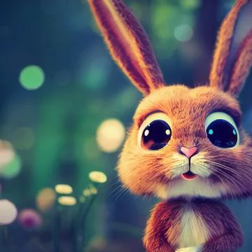 Easter brown hare with big kind eyes on the background of a green meadow Illustrazione stock