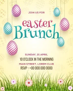 Easter Brunch Invitation Card for Template Design With Colorful Painted Egg.. Stock Illustration