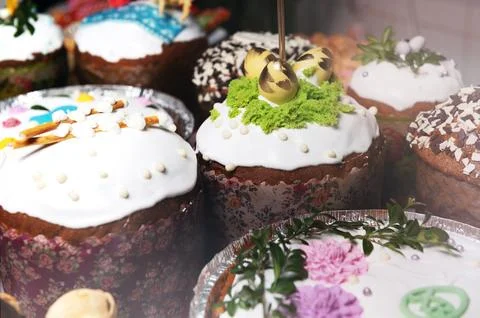 Easter brunch with pastries on the holiday table. Easter bread on the Easte.. Stock Photos