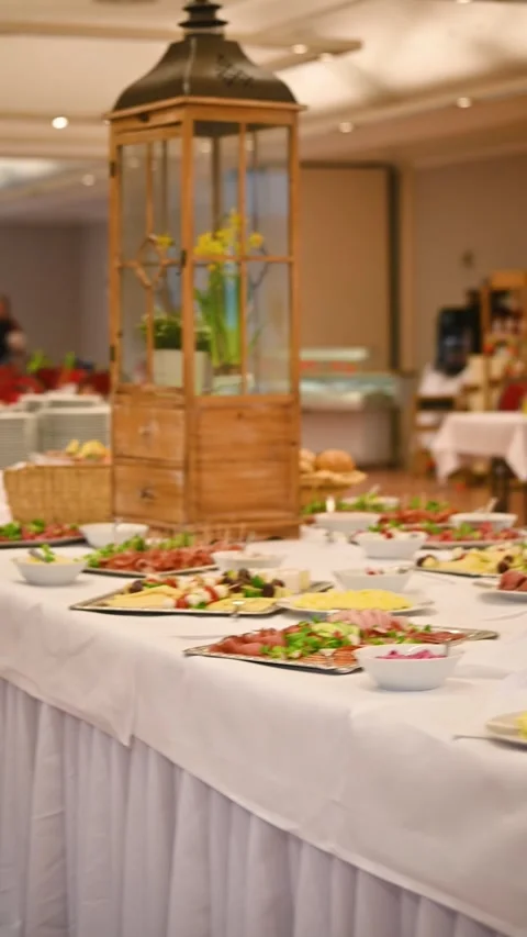 Easter buffet arranged with fresh dishes. Stock Footage 295189467
