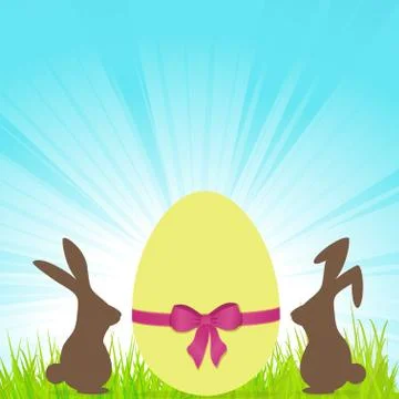 Easter bunnies and decorated egg background 스톡 일러스트