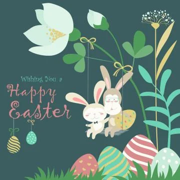 Easter bunnies and easter egg Stock Illustration