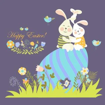 Easter bunnies and easter egg Stock Illustration