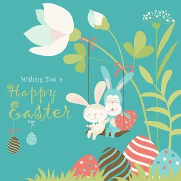 Easter bunnies and easter egg Stock Illustration