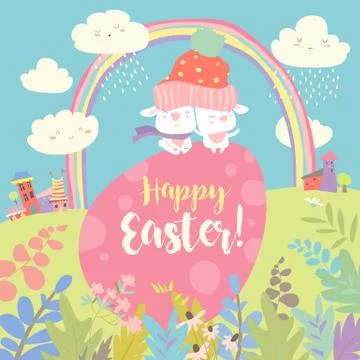 Easter bunnies and easter egg Stock Illustration