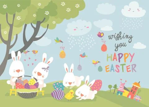 Easter bunnies and easter egg Stock Illustration