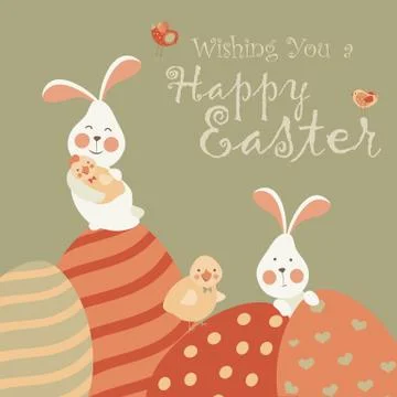 Easter bunnies and easter eggs Stock Illustration