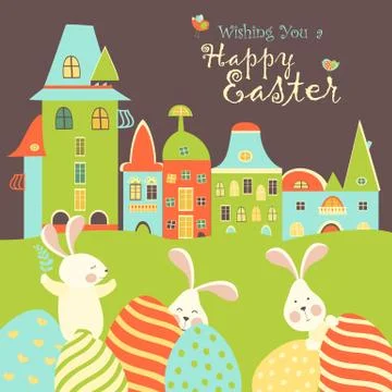Easter bunnies and easter eggs Stock Illustration