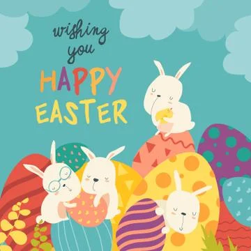 Easter bunnies and easter eggs Stock Illustration