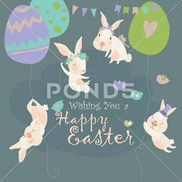 Easter bunnies and Easter eggs. Happy holidays Stock Illustration