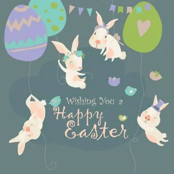 Easter bunnies and Easter eggs. Happy holidays Stock Illustration