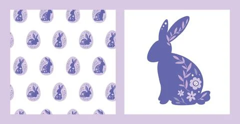Easter bunnies and an egg are decorated flowers, seamless pattern Illustrazione stock