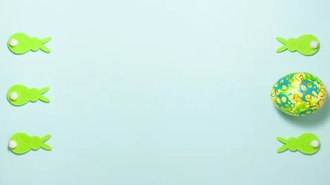 Easter bunnies and egg on blue Stock Footage 123808713