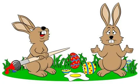 Easter bunnies and an egg fell down Stock Illustration