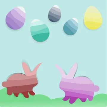 Easter bunnies and eggs on background Illustrazione stock