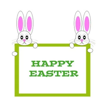 Easter bunnies with board on white background Stock Illustration