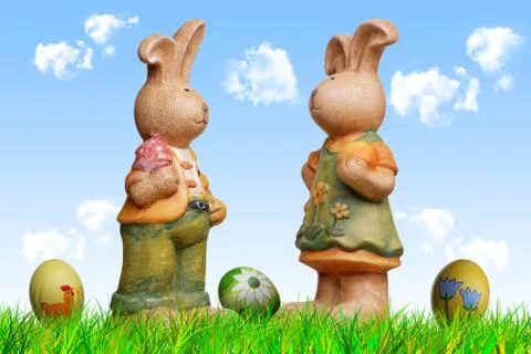 Easter bunnies dolls Stock-Fotos
