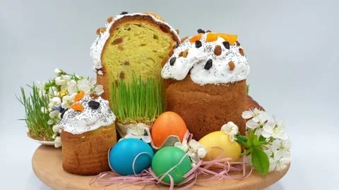 Easter bunnies, easter, easter eggs on a white background slowly rotate Stock Footage 169571693