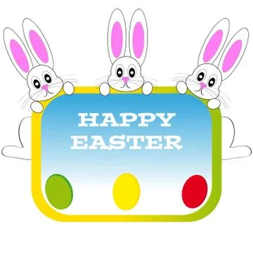Easter bunnies with eggs on white background Stock Illustration