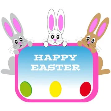 Easter bunnies with eggs on white background. Vector illustration. Stock Illustration