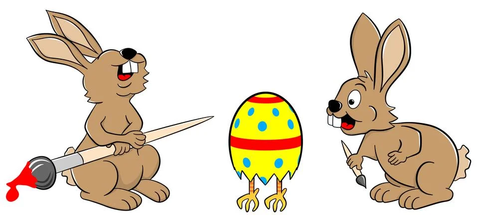 Easter bunnies finding a running egg Stock Illustration