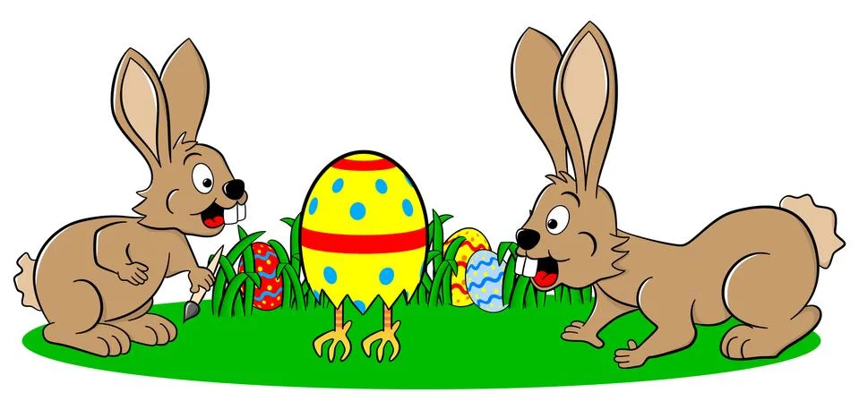 Easter bunnies finding a running egg Stock-Illustration