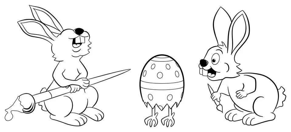 Easter bunnies finding a running egg Stock Illustration